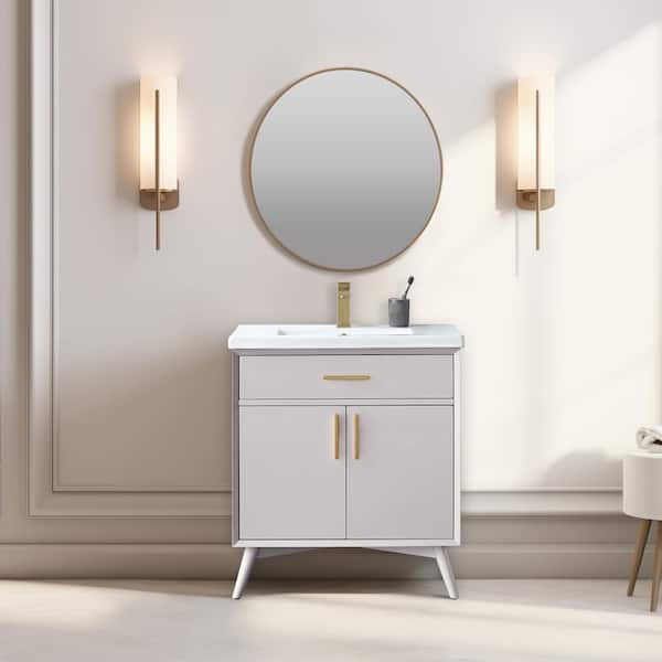 SUDIO Nolan 30 in. W x 18 in. D x 34 in. H Bath Vanity in Taupe with White Ceramic Vanity Top