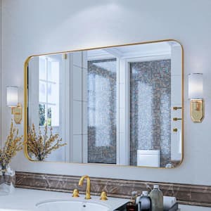 48 in. W x 32 in. H Rectangular Aluminum Framed Wall Bathroom Vanity Mirror in Gold