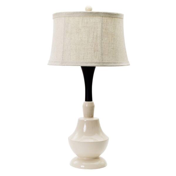 Fangio Lighting 30 in. Eggshell with Espresso Wood Neck Ceramic Table Lamp