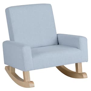 Legs Blue Kids Rocking Chair Children Armchair Linen Upholstered Sofa With Solid Wood