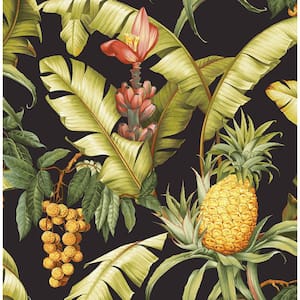 30.75 sq. ft. Ebony Pineapple Floral Vinyl Peel and Stick Wallpaper Roll