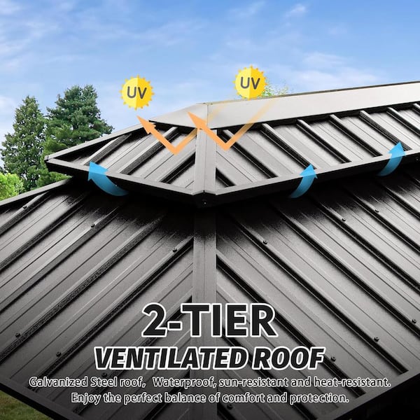 6 ft. x 10 ft. Brown Hardtop Gazebo Grill Canopy with Double