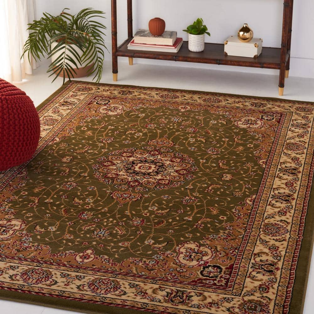 Ivory and Sage Floral Synthetic 8' Round Area Rug