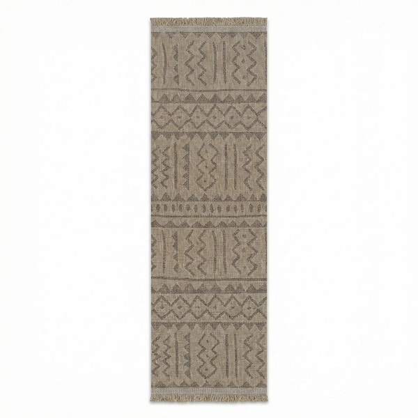 Naturalistic Adobe Natural-Brown 3 ft. x 10 ft. Casual Flatwoven Geometric Polypropylene Runner Indoor/Outdoor Area Rug