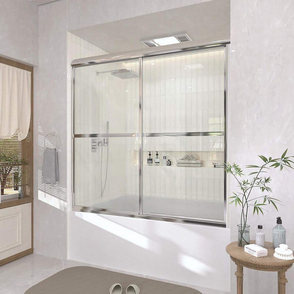 59 in. W x 56 in. H Sliding Framed Tub/Shower Door in Chrome with Clear Glass and Handles price history on PriceWatchPro