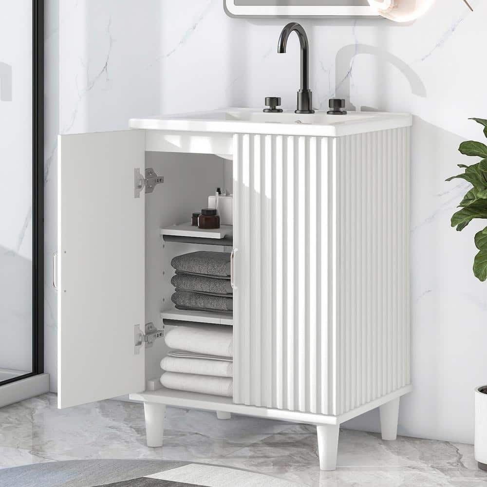 24 in. W x 18.3 in. D x 33.3 in. H Freestanding Bath Vanity in White with W