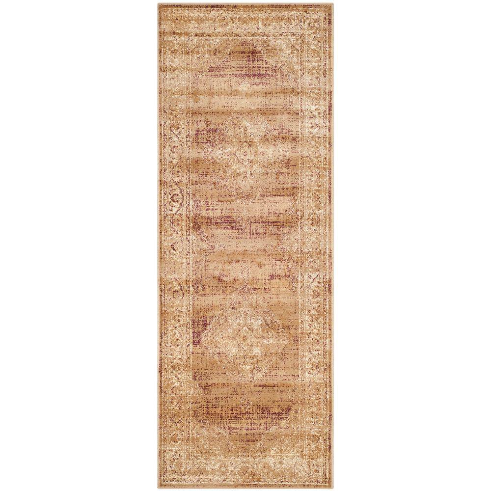 Vintage Taupe Viscose Runner Rug with Medallion Pattern
