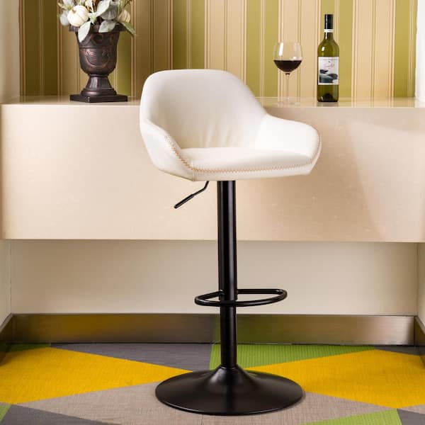 42 in. Mid-Century Modern Coconut Milk Leatherette Gaslift Adjustable Swivel Bar Stool, set of 2