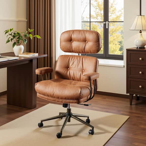 Aro Suede Swivel Ergonomic Office Task Chair in Light Brown with Desk Chairs High Back Lumbar Support Adjustable Arms