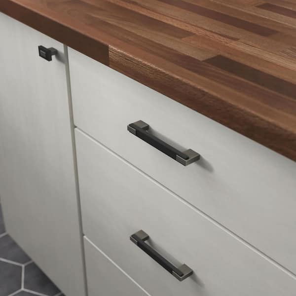 Industrial Insert Dual Mount 4 or 5-1/16 in. (102/128 mm) Modern Heirloom Silver and Matte Black Drawer Bar Pull