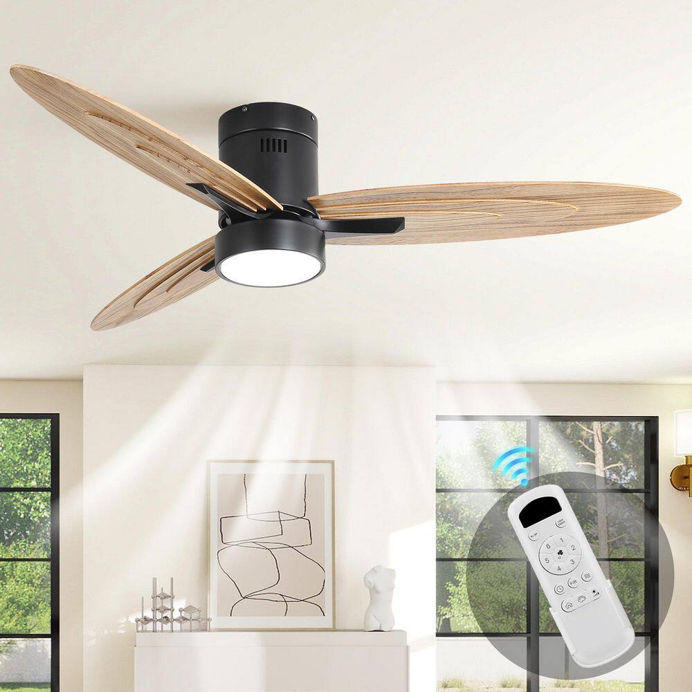 56 in. Indoor Brown Modern Ceiling Fan with LED Light with Remote,Flush Mount price history on PriceWatchPro