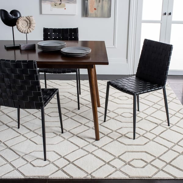 Tibetan 10 ft. x 14 ft. White Geometric Lines Area Rug