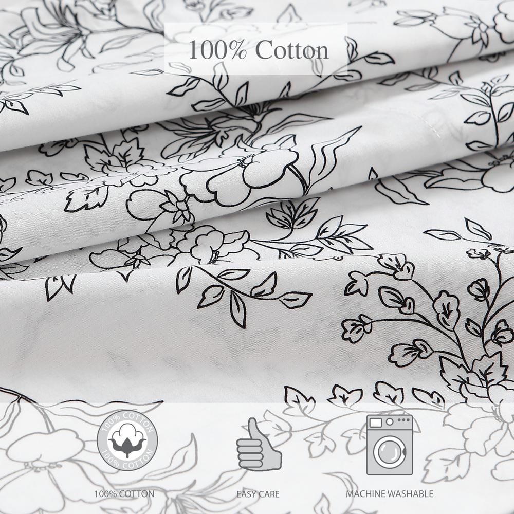 Hawley Floral White Cotton Percale Queen Sheet Set