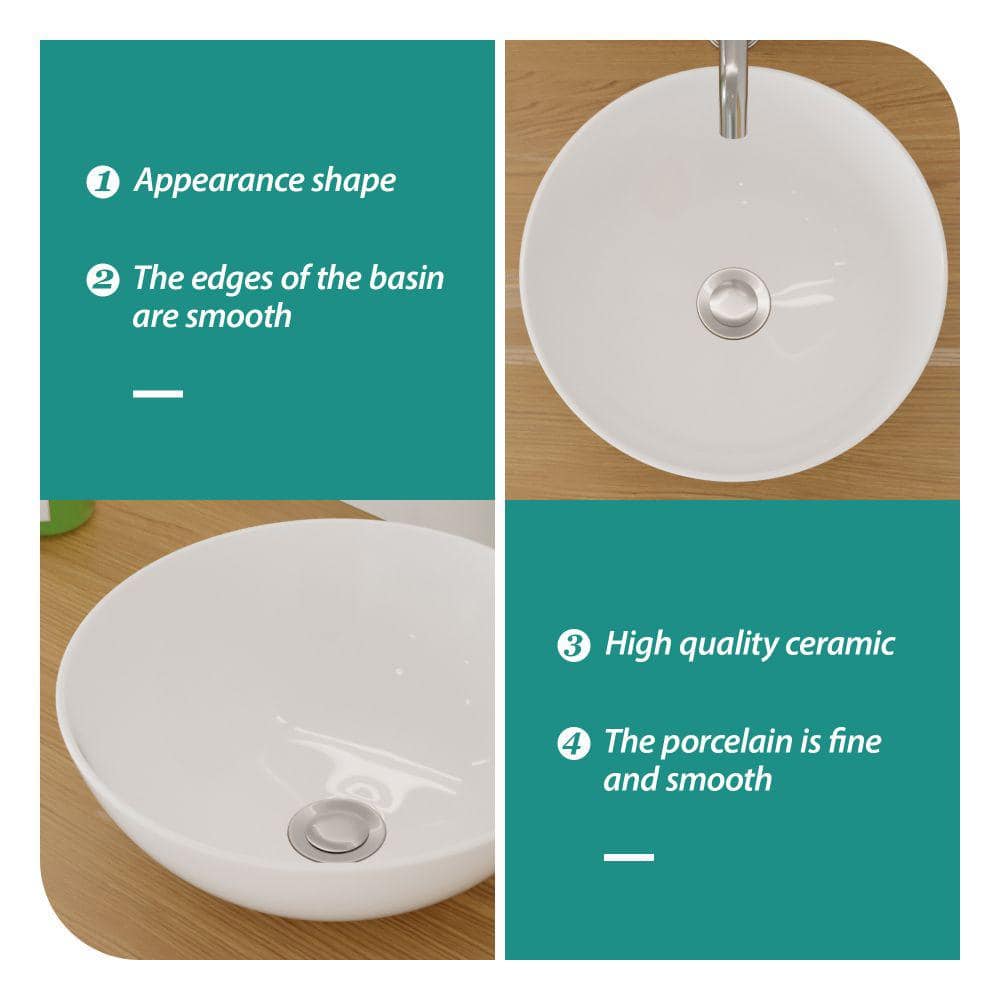 16 Inch White Ceramic Round Vessel Bathroom Sink