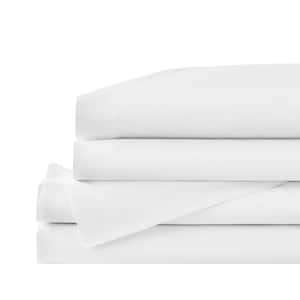 Cotton Percale White 4-Piece Queen Sheet Set