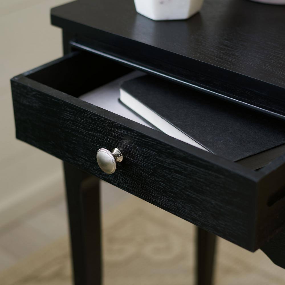 Opal French Black Wood Storage Accent Table with Scalloped Apron