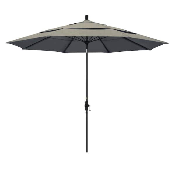 California Umbrella 11 ft. Matted Black Aluminum Market Patio Umbrella with Collar Tilt Crank Lift in Spectrum Dove Sunbrella