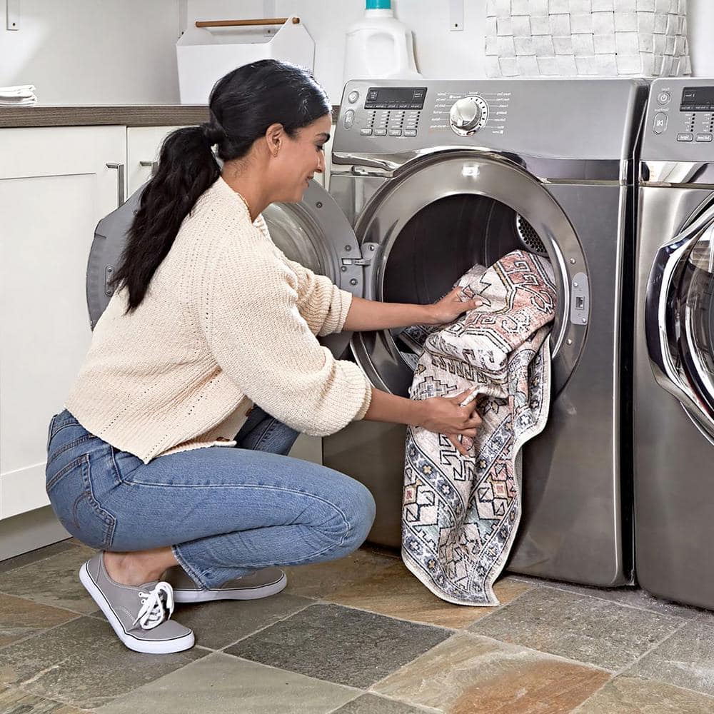 Gray Trellis Machine Washable Stain-Resistant Runner Rug