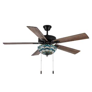 Skylar 52 in. Brown Stained Glass Ceiling Mounted Indoor Ceiling Fan with Dimmable Light Kit and Remote Control