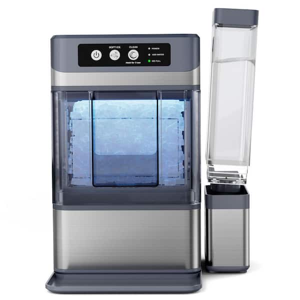 Mojgar 9.6 in Nugget Ice Maker 44 lbs. /24H Countertop Portable Ice Maker Stainless Steel Finish with Self-Cleaning