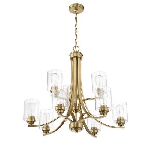 Bolden 9-Light Satin Brass Finish with Seeded Glass Transitional Chandelier for Kitchen/Dining/Foyer, No Bulbs Included Lighting