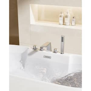 3-Handle Tub-Mount Roman Tub Faucet with Anti-fingerprint Handheld Shower in Brushed Nickel (Valve Included)