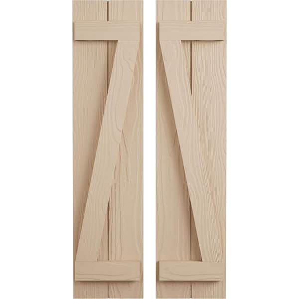 Ekena Millwork 11 in. x 52 in. Timberthane Polyurethane 2-Board Joined Board-n-Batten Sandblasted Faux Wood Shutters w/Z-Board Pair