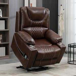 Oversized Brown Breathable Leather Electric Recliner Chair Elderly Power Lift Chair with Massage and Heating, 400 lbs.