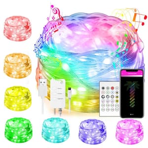 66-Light 33 ft. Outdoor USB or Battery Operated Integrated LED Fairy String Light-App Control Music Sync Twinkle Light