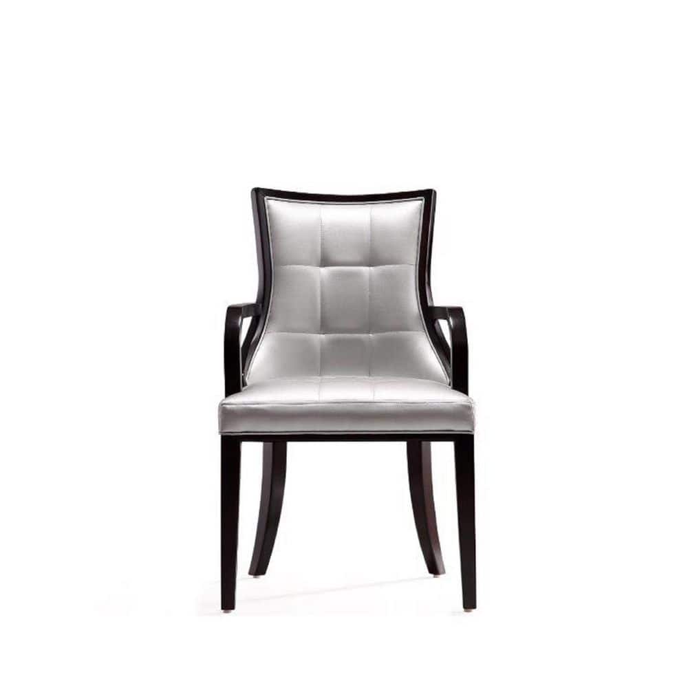 Silver Faux Leather Upholstered Arm Chair with Wood Frame