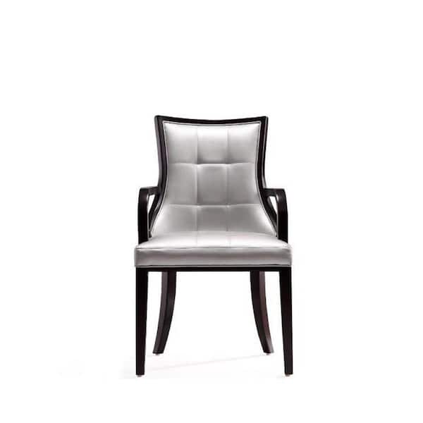 Manhattan Comfort Fifth Avenue Silver and Walnut Faux Leather Dining Armchair