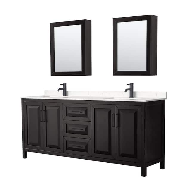 Wyndham Collection Daria 80 in. W x 22 in. D x 35.75 in. H Double Bath Vanity in Dark Espresso w/ Carrara Cultured Marble Top , MC Mirrors