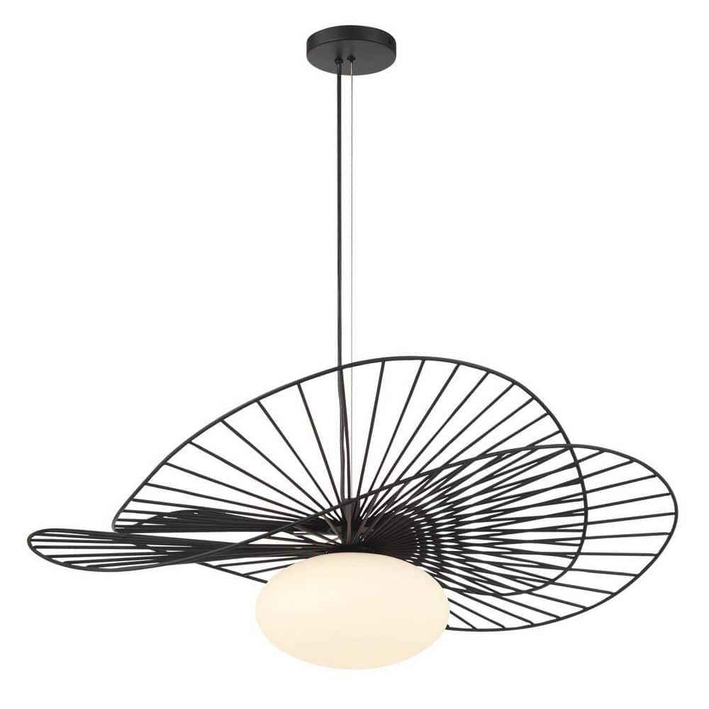 Langley 60-Watt 1-Light Dark Matte Black 32.25 in. Dia Globe Pendant Light with Etched Opal Glass Shade No Bulb Included price history on PriceWatchPro