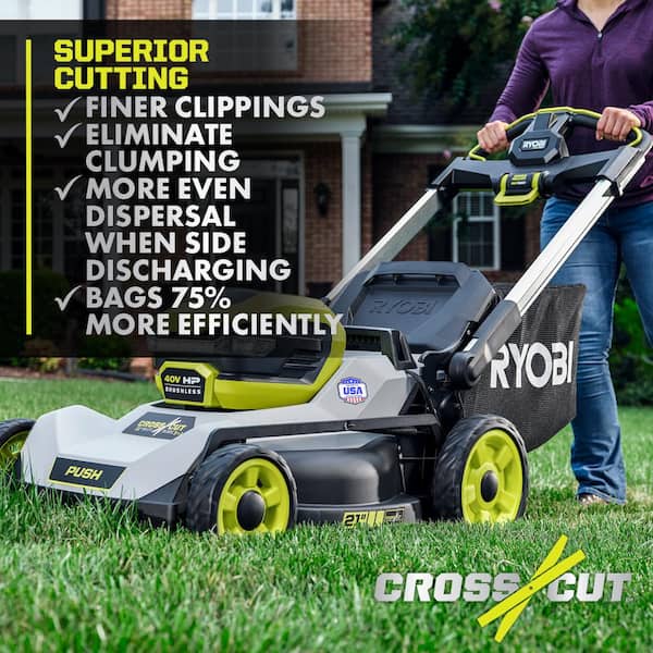 RYOBI 40V HP Brushless Whisper Series 21. in Walk Behind Self-Propelled All  Wheel Drive Mower - (2) 6.0 Ah Batteries & Charger RY401210 - The Home Depot