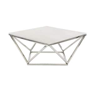 29 in. White Medium Square Ceramic Coffee Table with Marble Top