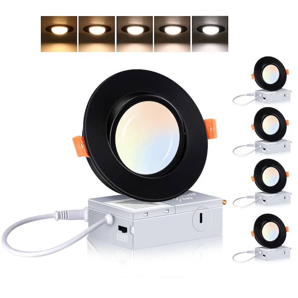 4 Inch 5CCT Swivel LED Gimbal Recessed Light, 120V, IC Rated, Air Tight, Junction Box, Black, CRI90+, 2700K-5000K,4-Pack