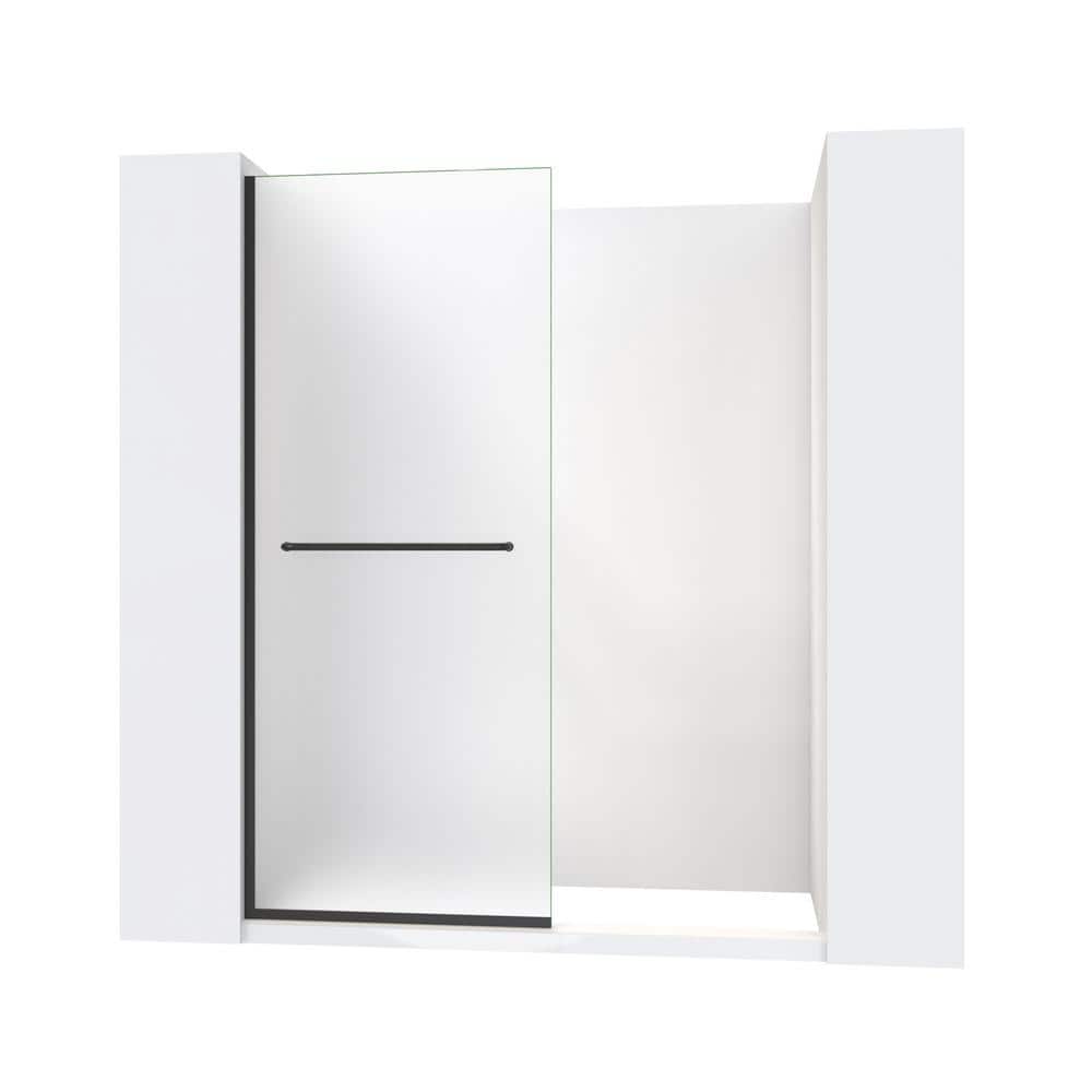 Matte Black Frameless Frosted Tempered Glass Shower Screen with Towel Bar