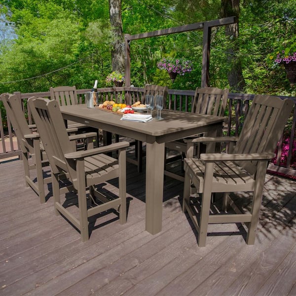 Highwood Lehigh Woodland Brown Counter Height Plastic Outdoor Dining Set in Woodland Brown Set of 6