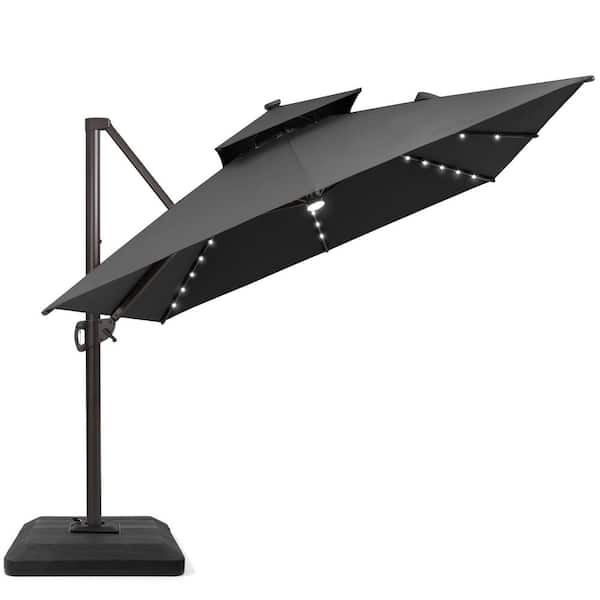13 ft. x 10 ft. Solar LED Patio Umbrella with 240 lbs. Base 360° Rotatable Outdoor Aluminum Cantilever Umbrella in Black