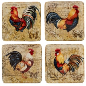 Gilded Rooster 4-Piece Traditional Multi-Colored Ceramic 8.5 in. Salad Plate Set (Service for 4)