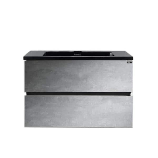 30 in. W x 19 in. D x 20 in. H Bathroom Vanity in Cement Gray Panel with Matt Black Quartz Vanity Top with Sink