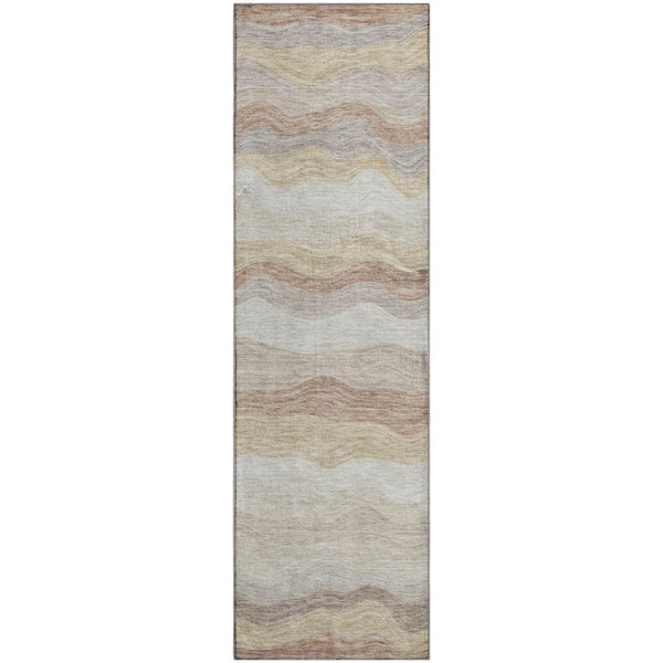 Mayfield Premium Machine Washable Abstract AMF2397 Beige 2 ft. x 7 ft. Runner Rug