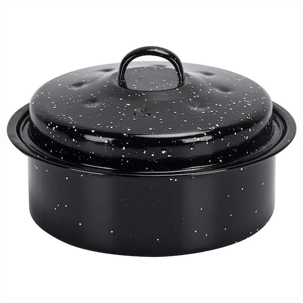 3 qt. Black Carbon Steel Roaster Pan with Lid Dishwasher Safe Oven Safe Compatible with Electric Gas Cooktops