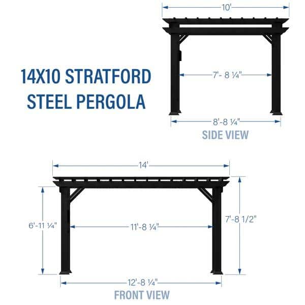 Stratford 14' x 10' Black Steel Pergola with Canopy