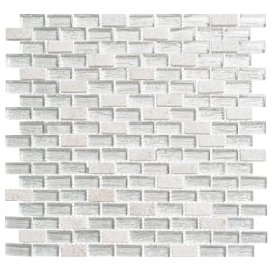 Highline Klaud Gray/White 4.5 in. x 8.25 in. Smooth Glass and Quartz Brick Joint Mosaic Tile Sample