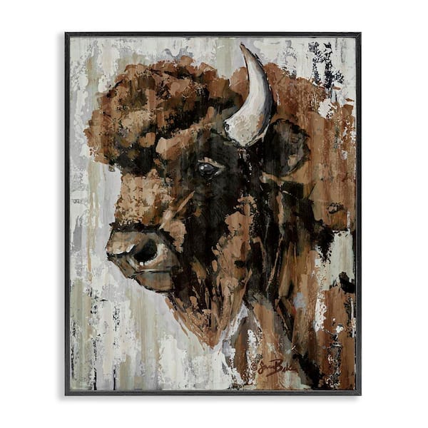Stupell Industries Abstract Bison Visage by Sara Baker Black Framed Animal Giclee Art Print 20 in. x 16 in.
