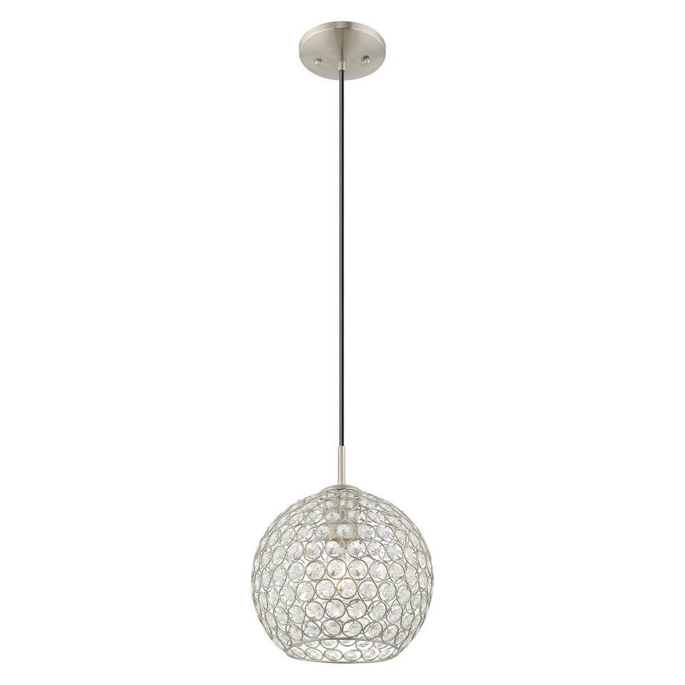 Cassandra Brushed Nickel Mini Globe Pendant with Clear Crystals