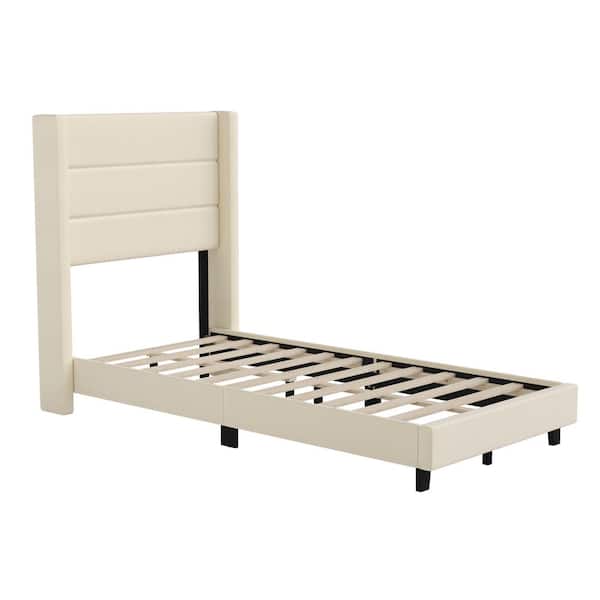 TAYLOR + LOGAN Beige Wood Frame Twin Platform Bed