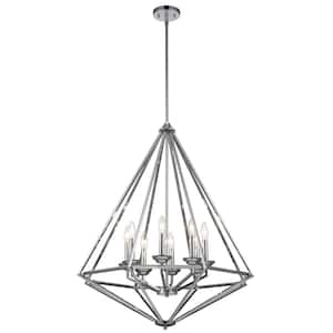 Hubley 8-Light Triangular Polished Chrome Chandelier Light Fixture with Metal Cage Shade