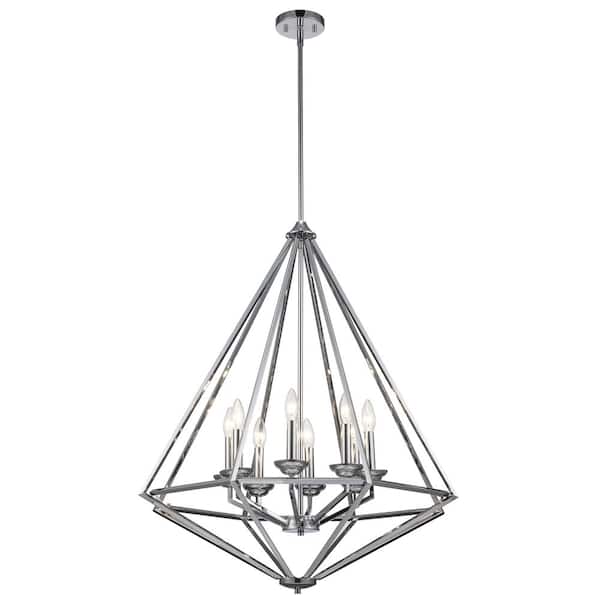 Home Decorators Collection Hubley 8-Light Triangular Polished Chrome Chandelier Light Fixture with Metal Cage Shade